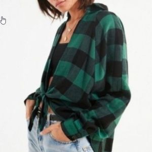 Flannel- Plaid- Tie Front- Crop- High Low